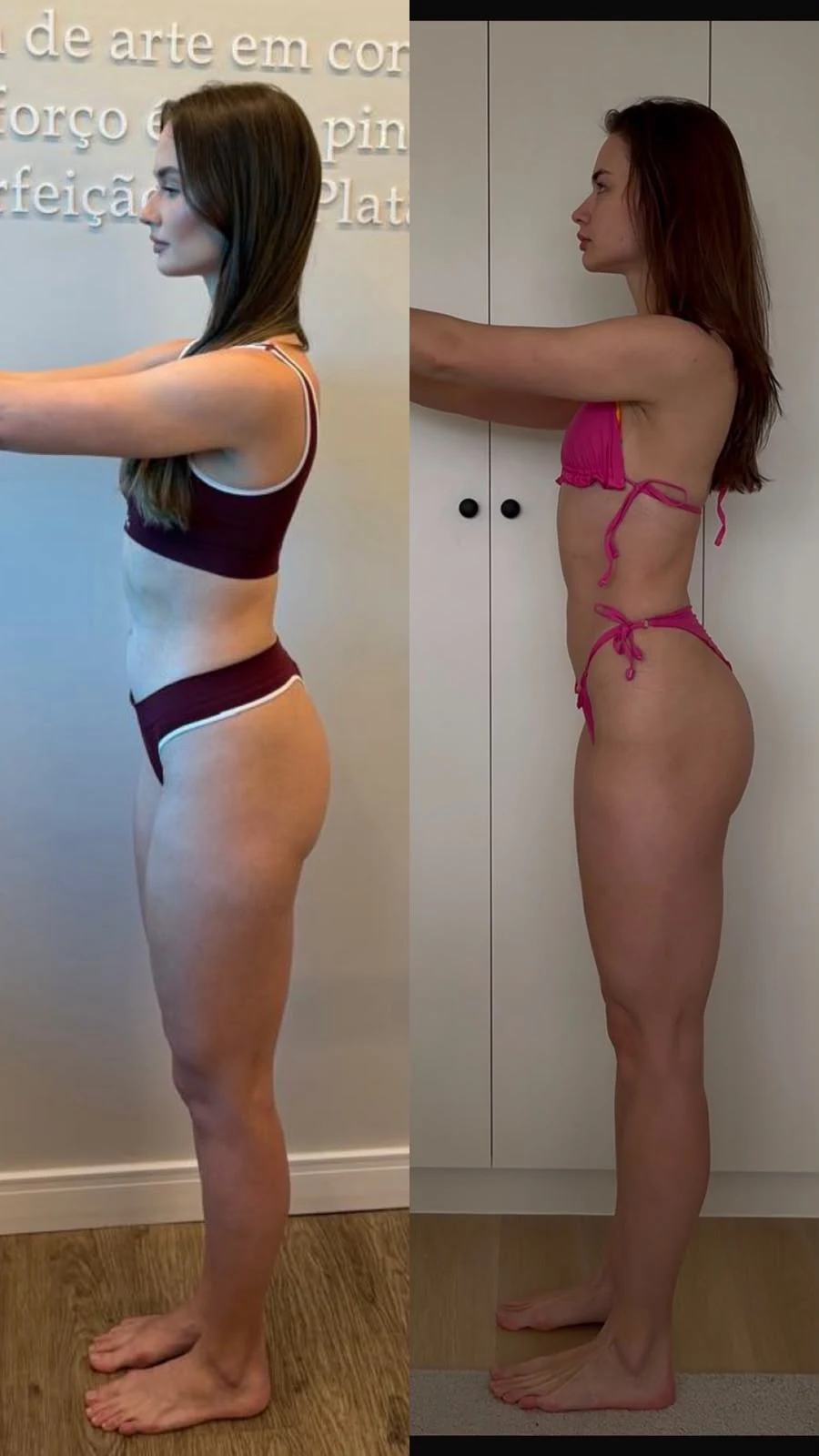Comparativo de evolução corporal da Adri, vista lateral